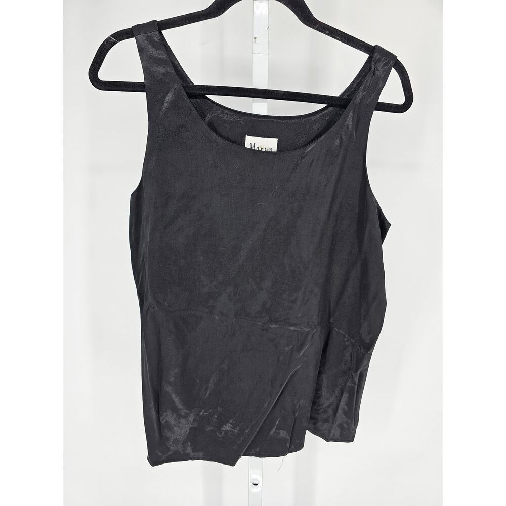Vtg Maren Womens Sz 14 Sleeveless Blouse Black Satin Shiny